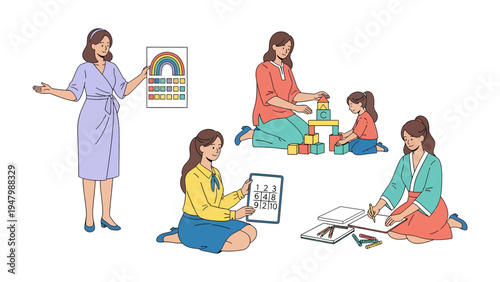 Nurturing Minds in Harmony: A delightful scene of nurturing the development of children through various interactive and educational activities.