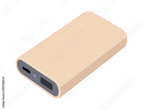 Portable power bank with usb ports and lcd screen on white background