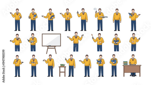Multitude of Presenter: A collection of presenter demonstrating a variety of poses and interactions, suitable for educational or corporate materials.