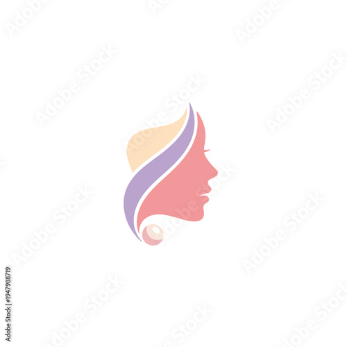 Elegant Woman's Profile Silhouette with Pearl and Flowing Hair