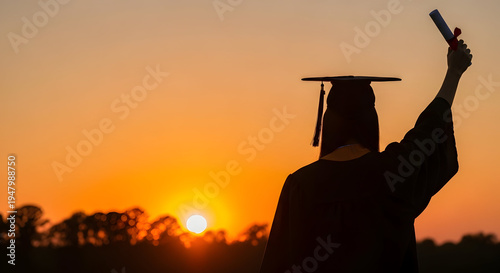 Graduate celebrating at sunset