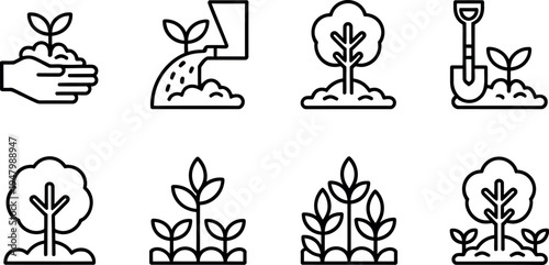 World environment day eco friendly planting and sustainability icons