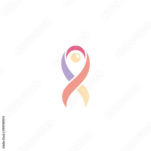 Symbol of hope and awareness: abstract ribbon with human figure and pearl