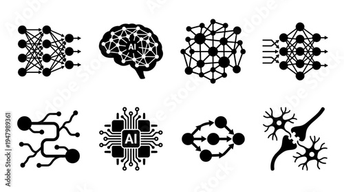 Artificial Intelligence Icons for Neural Networks and Machine Learning