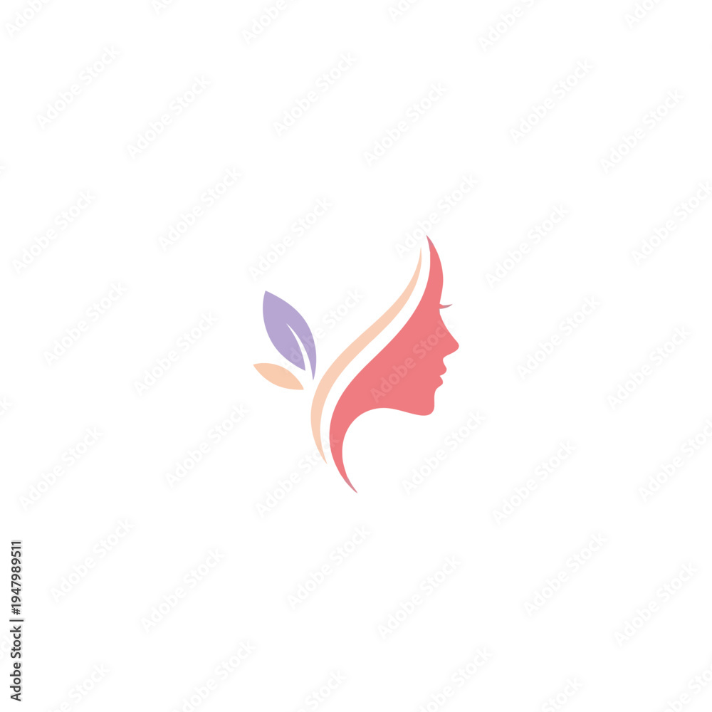 Fototapeta premium Elegant Woman Face Silhouette with Leaf Accent - Beauty and Wellness Logo