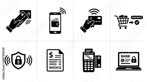 Digital Finance Icons for Secure Online Payment and Banking