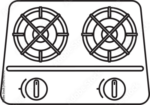 Vector illustration of a 2-burner gas stove top