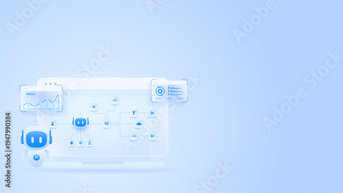 AI workflow automation artificial intelligence. ai agent workflow diagram dashboard machine learning system data pipeline, processing flow, coding and process flow.