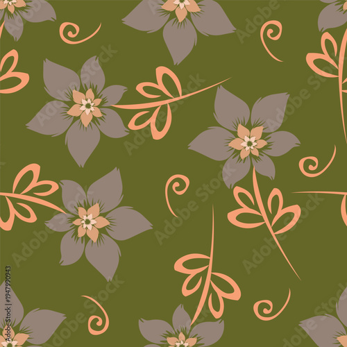 Seamless floral pattern, decorative ditsy print with gentle spring garden, wild plants. Cute botanical design with small hand drawn flowers, leaves, branches, herbs. Vector illustration.
