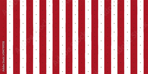Seamless red and white striped vector pattern with vintage retro lines and a colorful textile texture for a Christmas holiday wallpaper design backdrop