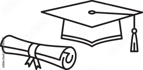 Graduation cap and diploma vector icon