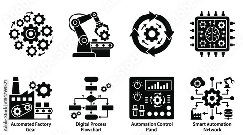 Industrial Automation Icons for AI, Robotics, and Smart Factories