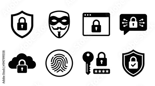 Cybersecurity Icons for Privacy, Encryption, and Secure Communication