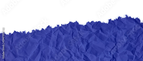 Cardboard horizontal top border with folded and torn craft paper blue teture. Rip note ripped with texture piece strip and notebook fold navy. Scrap kraft page carton with torn edges for collage