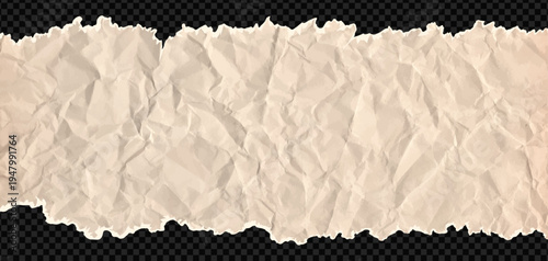 Rip crumpled poster. Wrinkle page texture and tan worn notebook. Border ripped vintage cardboard with torn edges of beige paper. Realistic crumble border on like png bg with torn edges for collage