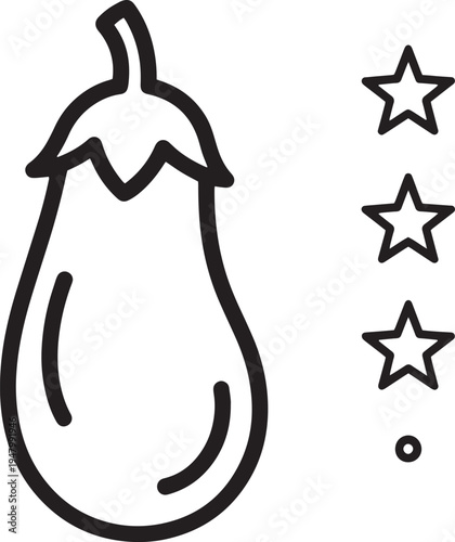 Black line art eggplant icon with star ratings vector