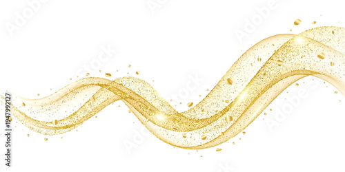 Abstract golden wave background with sparkling glitter dust particles and fluid motion vector illustration design element