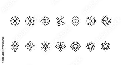 A set of molecular structure vector graphics in a minimalist flat design style