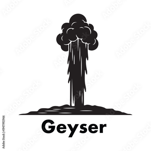 Erupting water geyser hot spring silhouette vector illustration