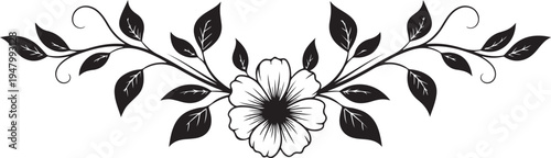 Black floral border vector illustration with flower and leaves