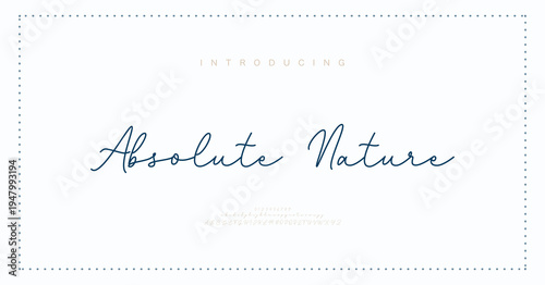 Absolute Nature, Script luxury wedding alphabet letters font with tails. Typography elegant classic serif fonts and number decorative vintage retro concept for logo branding. vector illustration

