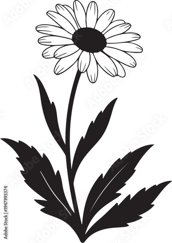 Black and white daisy flower icon vector
