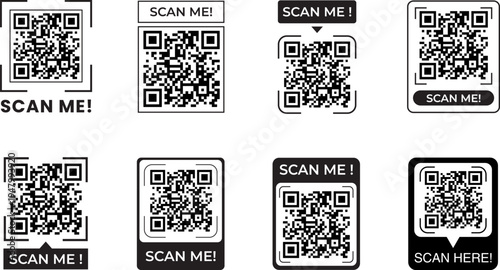 QR code scan me. Scan me barcode. Qr code for payment, e-wallet, web, mobile app. 