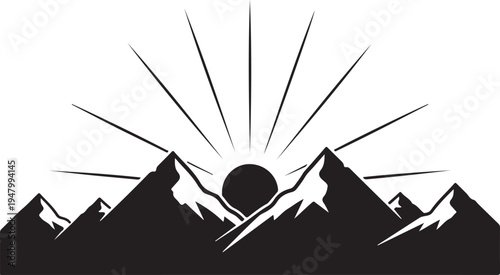 Vector mountain landscape silhouette with sunrise