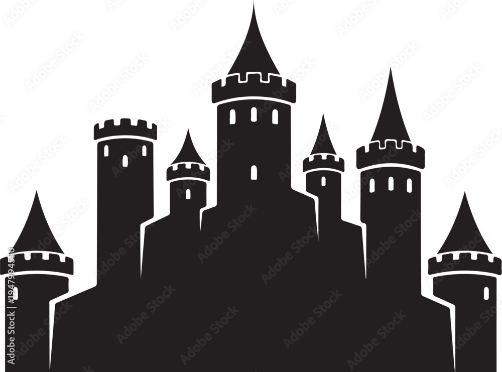 Obraz premium Black silhouette castle vector illustration