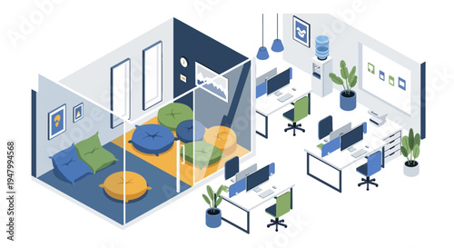 Modern Flexible Workspace Illustration for Agile Tech Startups and Creative B2B Agencies