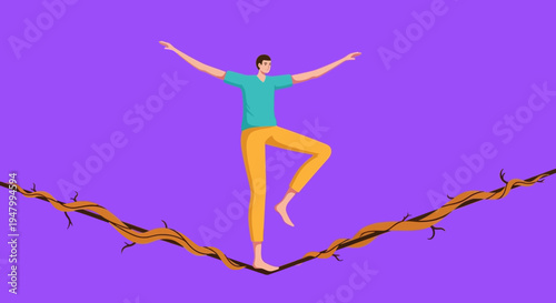 Strategic risk management and business equilibrium concept showing a professional navigating unstable organic growth in a volatile market