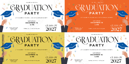 Graduation Invitation Templates 2027 – Colorful Modern Party Designs for Class of 2027 Celebrations with Caps, Confetti, and Event Details | Printable Graduation Cards & Invites