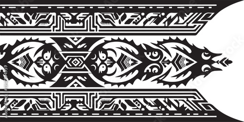 Vector tribal pattern border designs, black and white tribal art