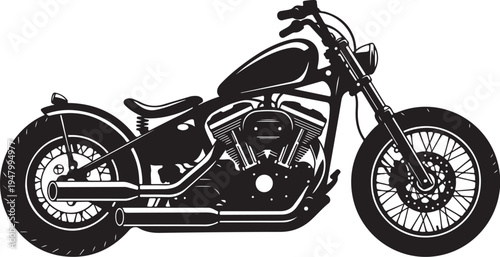Vector motorcycle icon, black and white illustration