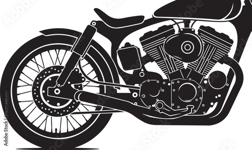 Vector motorcycle engine illustration, black and white