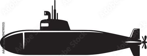 Vector submarine icon, black silhouette