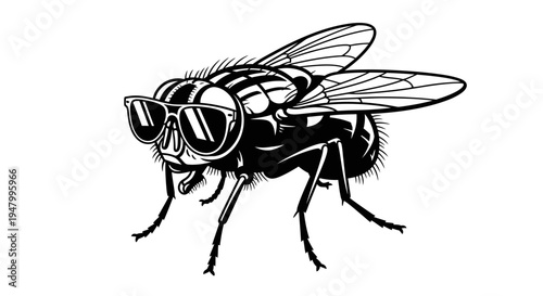 Cool fly wearing sunglasses, a funny and unique insect illustration