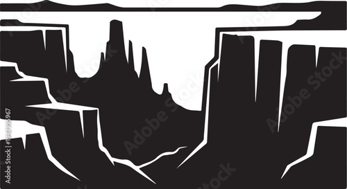 Black silhouette of rocky canyon landscape vector