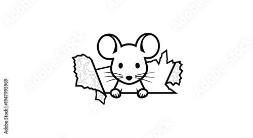Whimsical Illustration of a Cute Mouse Peeking Out of Torn Paper