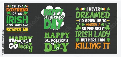 Happy st patricks day quotes and phrases on colorful background
