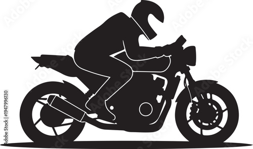 Vector silhouette of motorcyclist riding motorcycle