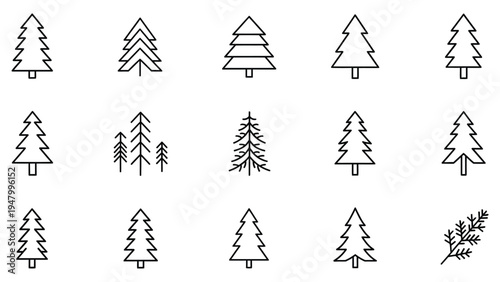 Set of pine tree, christmas tree, fir tree vector line icons. forest, plant, nature, park, growth, wood, environment, outdoor concept