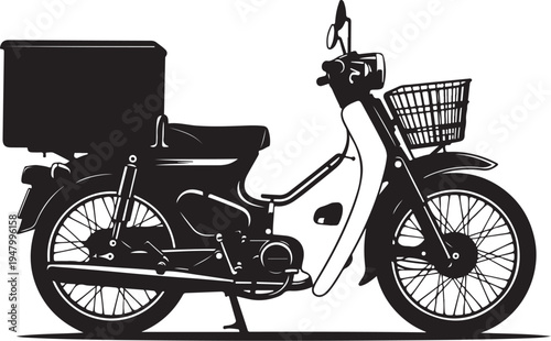 Vector delivery motorcycle icon with basket and box
