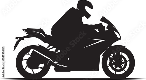 Vector silhouette of motorcyclist riding motorcycle