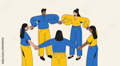 Diverse collaborative workforce forming a unified circle for inclusive corporate growth and partnership synergy