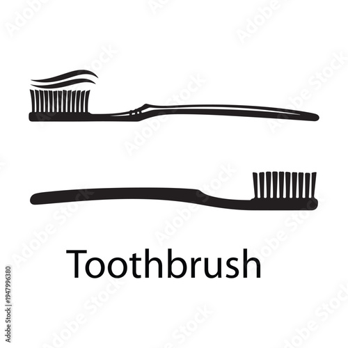 Toothbrush with toothpaste silhouette vector icon set