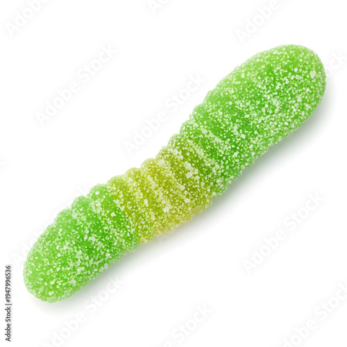 Green Gummy Worm Candy Covered in Sugar with Yellow Gradient