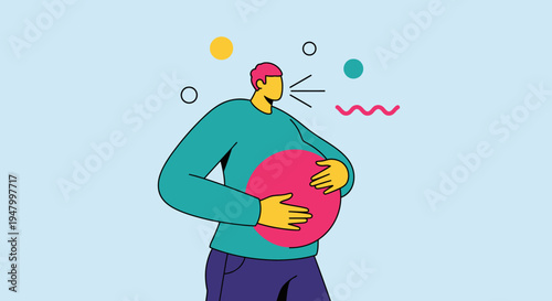 Modern flat vector illustration conceptualizing digestive health, stomach discomfort, or employee wellness for healthcare marketing and corporate benefit portals