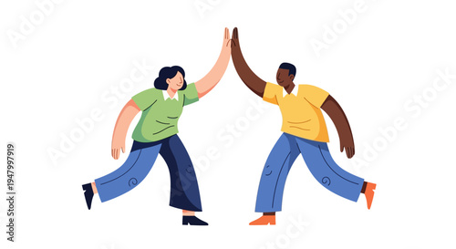 Diverse professional partners celebrating a project win and successful collaboration in a modern flat Corporate Memphis illustration style for B2B marketing