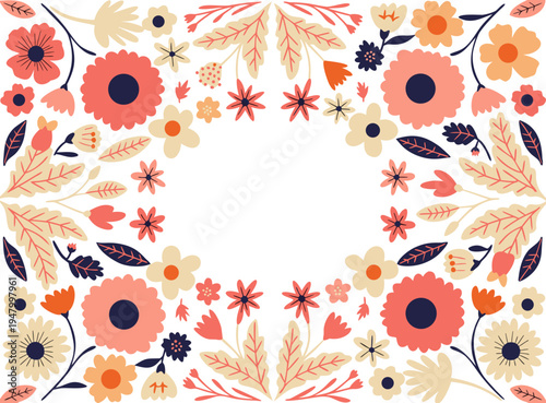 pastel color. Flower frame with leaves. making square Vector flowers isolated on a white background. It can be used for postcards, banners, wedding invitations.